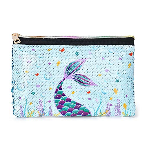 WERNNSAI Sirena Bolsa cosmética - Reversible Lentejuela Bolsa de Maquillaje para Monedero Bolso de Cosméticos para Chicas Regalo Lavable púrpura Bolsa de Aseo Brillante Estuche