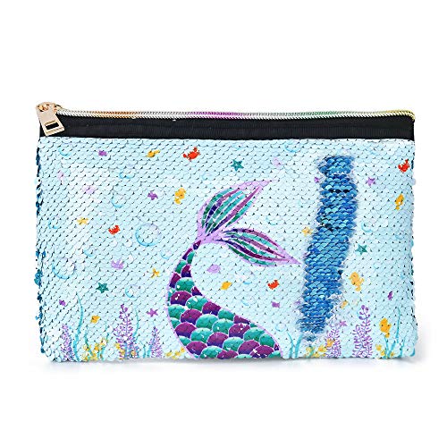 WERNNSAI Sirena Bolsa cosmética - Reversible Lentejuela Bolsa de Maquillaje para Monedero Bolso de Cosméticos para Chicas Regalo Lavable púrpura Bolsa de Aseo Brillante Estuche