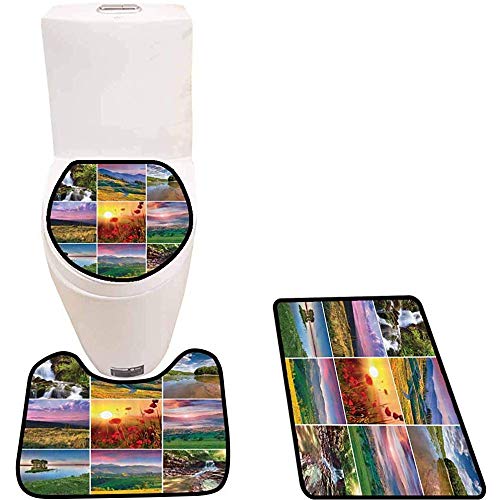 WEURIGEF Juego de Alfombrillas de baño de 3 Piezas Alfombrillas de baño Antideslizantes de Verano Patria Alfombrilla de baño de Contorno