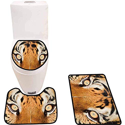 WEURIGEF Juego de Alfombrillas de baño de 3 Piezas Juego de alfombras de baño Salvajes Tiger Eyes Alfombras de baño Suaves y Antideslizantes para Ducha e Inodoro de Cocina