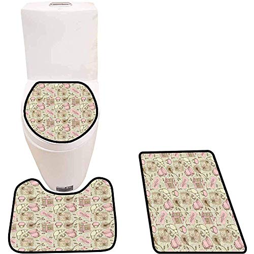 WEURIGEF Juego de Alfombrillas de baño de 3 Piezas, Tazas de té, tortas, alfombras de baño Suaves y Antideslizantes para Ducha e Inodoro de Cocina