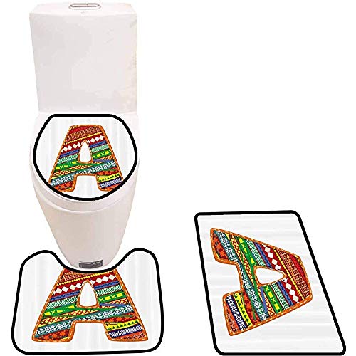 WEURIGEF Juego de Alfombrillas de baño de 3 Piezas Tipografía Mosaico Patrón de Arte Patrón de impresión Juego de alfombras