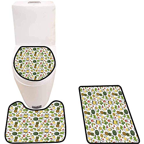WEURIGEF Juego de tapetes de baño de 3 Piezas Imprimir Bebidas de Verano Frutas Alfombra de baño Alfombra de Contorno y Tapa