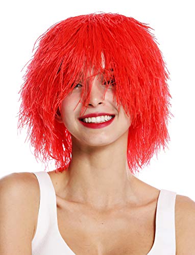 WIG ME UP- MMSLW-K120B Peluca de Mujer Hombre Carnaval despeinada despeluznada como Paja voluminosa Duende Payaso Color Rojo Fuego