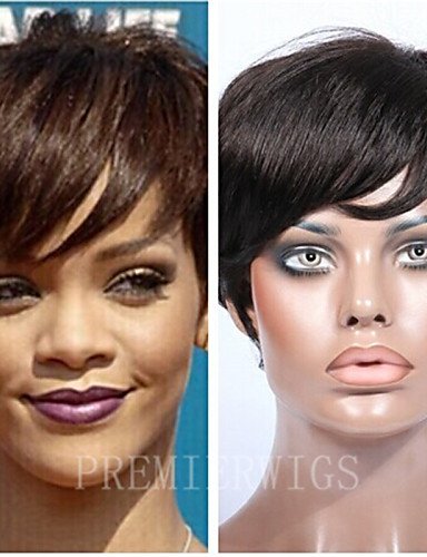 wigstyle pelucas europeos Moda pelo premierwigs Breve rizado estilo Rihanna Color Natural Pelo Humano Vergini brasiliani wigstyle pelucas sin capucha para las mujeres