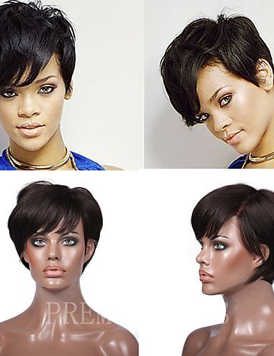 wigstyle pelucas europeos Moda pelo premierwigs estilo Rihanna Color Natural brasiliani Vergini pelucas de cabello humano sin capucha corto pelucas rectas para le
