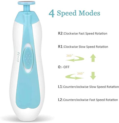 WIKEA Eléctrico Lima de uñas del bebé con luz LED, Multifuncional Set de Pedicura para Bebés y Adultos para las uñas, kit de Cortaúñas 11 intercambiables (Azul)