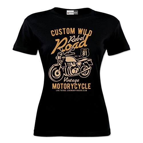 Wild Rebel Hot Rod Chopper Motocross Motocross Motocross Racing Bike Moto Woman Mujer Camiseta Negro L