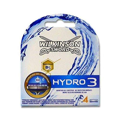 Wilkinson Sword Hydro 3 - Recambio de 4 Cuchillas de Afeitar de 3 Hojas para Hombres