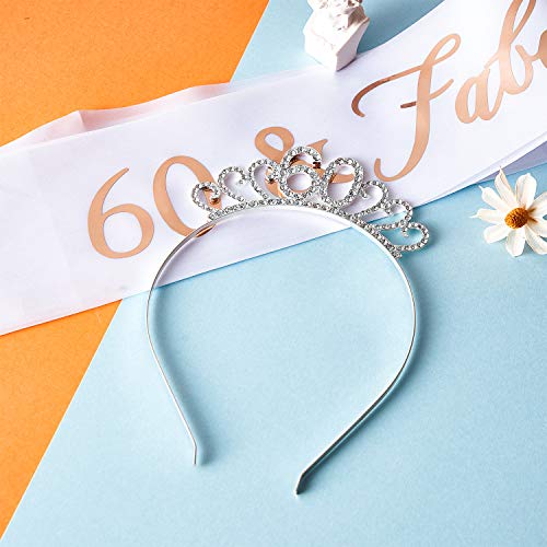 WILLBOND 60 Conjunto de Disfraces de Feliz Cumpleaños, Incluye Tiara de Cristal Corona del 60 Cumpleaños y 60 Faja Fabuloso para Favor de Cumpleaño