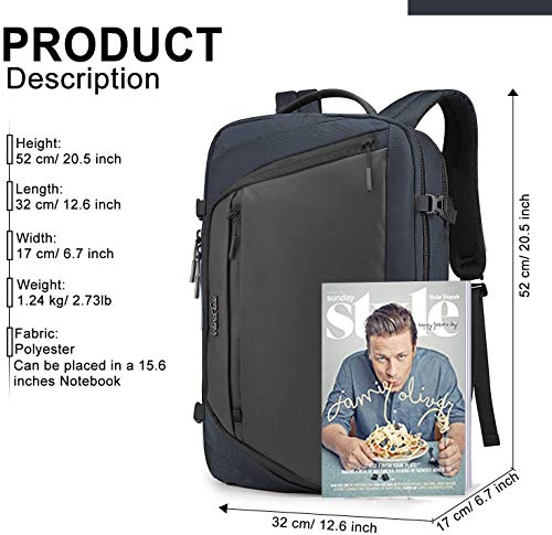 Wind Took Mochila para Portatíl 17 Pulgadas Equipaje de Mano Mochila Viaje Grande Impermeable Poliéster + PU Multifuncional para Trabajo/Vacacinones/Colegio/Viaja de Negocios/Azul