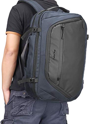 Wind Took Mochila para Portatíl 17 Pulgadas Equipaje de Mano Mochila Viaje Grande Impermeable Poliéster + PU Multifuncional para Trabajo/Vacacinones/Colegio/Viaja de Negocios/Azul