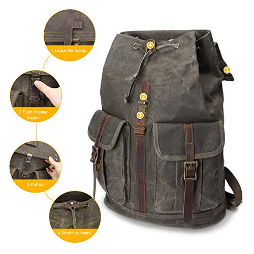 Wind Took Mochila portátil 15.6 Pulgadas de Lona Retro Mochilas Escolares Juveniles de Cuero Mochila Mujer Hombre Backpack Mochila universitaria Bolsa para la Escuela de viaja Ejercito Verde