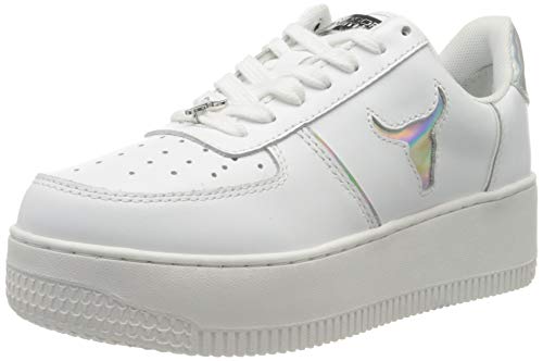 Windsor Smith POP Rosy Brave, Zapatillas de Gimnasio para Mujer, White Silver Holographic, 41 EU