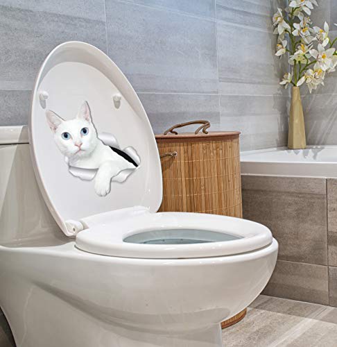 Winston & Bear - Adhesivos para pared de gato de pelo corto, color blanco, 2 unidades, diseño de gato blanco de ojos azules para paredes, coches, inodoros y más, paquete al por menor