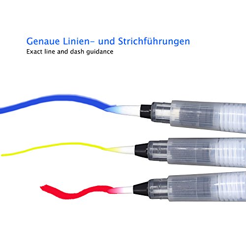 WINTEX set de 3 pinceles de agua (punta fina, media y gruesa) con depósito de agua rellenable - water brush, pincel con depósito de agua, pincel de acuarelas, acuarelas caligrafía