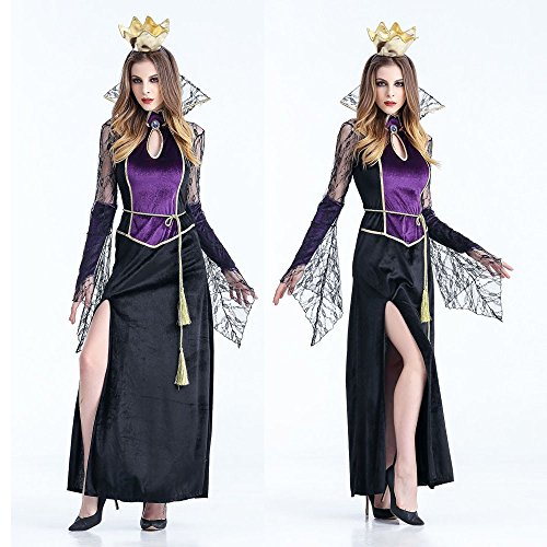 WINWINTOM Vestidos Mujer Largos Fiesta Halloween Manga Larga Encaje Gasa Irregular Falda Juego de Roles Vampiro Bruja Maquillar Fiesta de Baile Bar Ropa+Corona