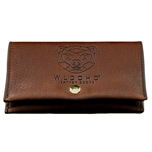 WLDOHO Bolsa de Tabaco para Liar I Cuero Genuino Nappa I Tabaquera con Compartimento para Papeles, Tabaco Suelto, Filtros y Mechero I Estuche Clásico de Accesorios Fumadores Hombres y Mujeres (Marrón