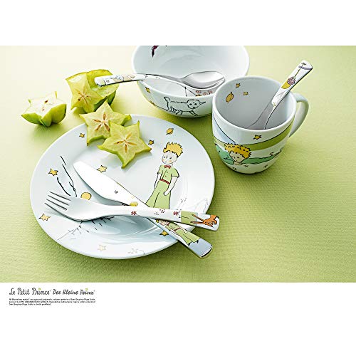 WMF El Principito - Vajilla Infantil (Plato, Cuenco), Acero Inoxidable y Cubertería (Tenedor, Cuchillo de Mesa, Cuchara y Cuchara Pequeña), Porcelana, 6 piezas