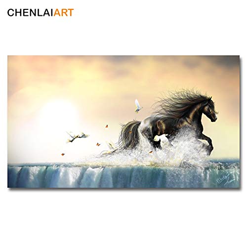 wojinbao Caballo Moderno Corriendo en el Agua Lienzo Pintura Arte de la Pared Cartel e Impresiones Imagen Decoración del hogar para la Sala de estar40x70cm