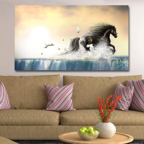 wojinbao Caballo Moderno Corriendo en el Agua Lienzo Pintura Arte de la Pared Cartel e Impresiones Imagen Decoración del hogar para la Sala de estar40x70cm