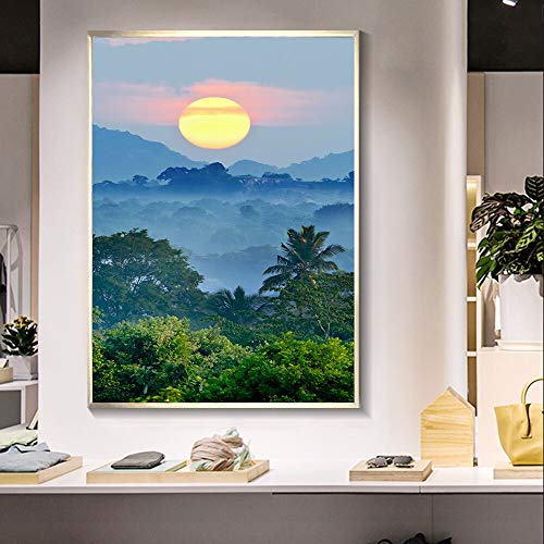 wojinbao Sin Marco Impresiones de Carteles Imágenes Lienzo ng Arte de la Pared Decoración para el hogar 1 Pieza Paisaje de Amanecer Árbol de Coco para Sala de Estar Enmarcado 30x40cm