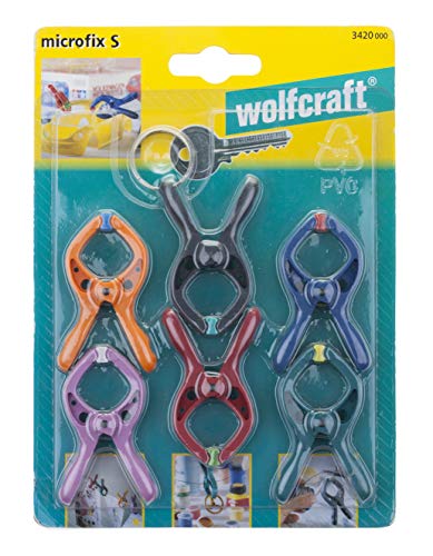 Wolfcraft 3420000 3420000-6"microfix S Mini-Pinza con Resorte, con 1x Anillo Llavero, Multicolor, 6, Set Piezas