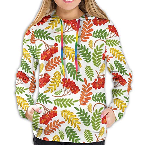 Women's Hoodies Tops,Autumnal Flora Wild Rural Nature Pattern Botanical Theme with Vibrant Colorful Leaves,Hoodie Sweatshirt Apparel for Women,Lady, Teens and Girls,Size:XL