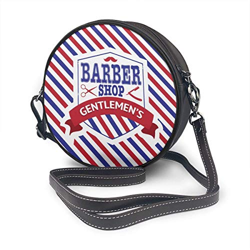 Women's Summer Round Bag, Vintage Emblem Of Barber Shop Flag Fashion Crossbody Shoulder Handbag Sling Purse