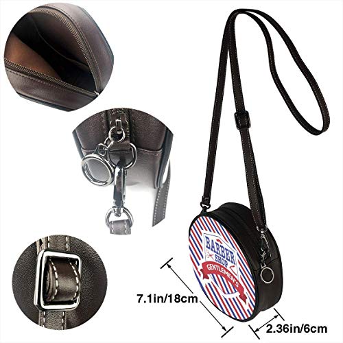Women's Summer Round Bag, Vintage Emblem Of Barber Shop Flag Fashion Crossbody Shoulder Handbag Sling Purse