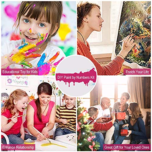 WONZOM Pintura por Números DIY Pintura acrílica Kit para Adultos Y Niños Principiantes - 16 * 20 Pulgadas Gato y Tigre con 3 Pinceles y Colores Brillantes