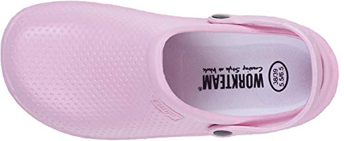 Work Team Zueco Sanitario EVA, Ultraligero, con Plantilla Ergonómica. Anatómico, con Cámara ortopédica, Suave para los pies. Unisex Rosa Claro 37