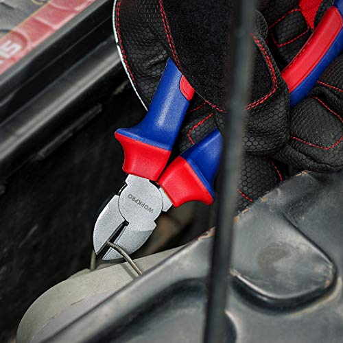 WORKPRO Juego de Alicates 4 Piezas Acero al Carbono Alicates Universal Alicates de Corte Diagonal Alicates Alicates de Punta de Aguja Alicates Extensible