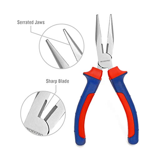 WORKPRO Juego de Alicates 4 Piezas Acero al Carbono Alicates Universal Alicates de Corte Diagonal Alicates Alicates de Punta de Aguja Alicates Extensible