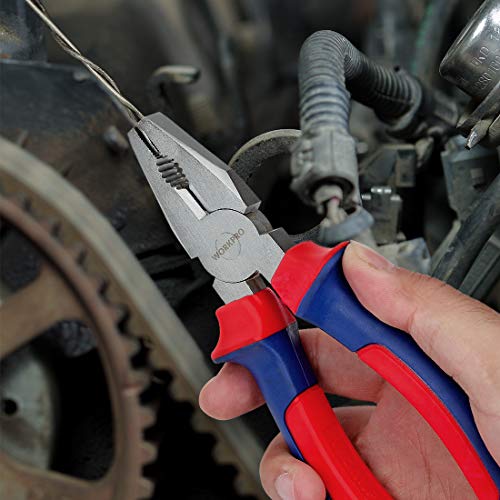 WORKPRO Juego de Alicates 4 Piezas Acero al Carbono Alicates Universal Alicates de Corte Diagonal Alicates Alicates de Punta de Aguja Alicates Extensible