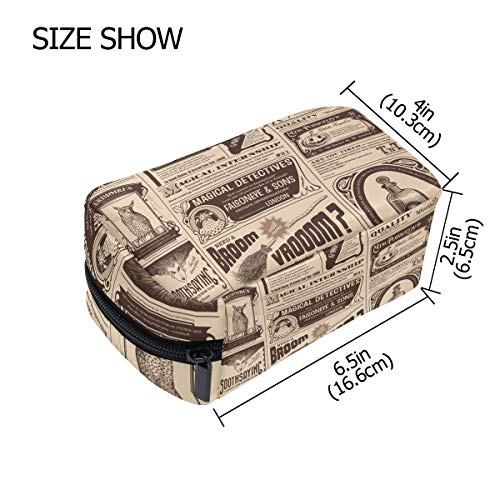 WowPrint Bolsa de maquillaje, viejo periódico de viaje portátil de embrague cosméticos neceser bolsa de maquillaje para mujeres damas niñas