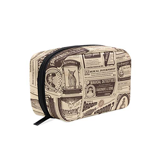 WowPrint Bolsa de maquillaje, viejo periódico de viaje portátil de embrague cosméticos neceser bolsa de maquillaje para mujeres damas niñas