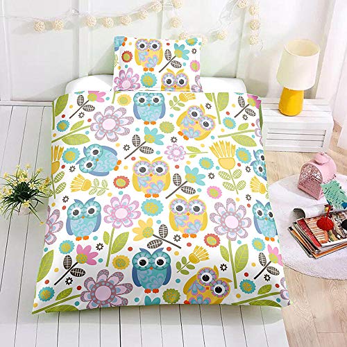 WPHRL Juego de Funda de Edredón Ropa de Cama 4 Piezas Búho de Color Infantil Juego de Cama Funda Nórdica Microfibra 200x230cm 1 sábana 2 Funda de Almohada
