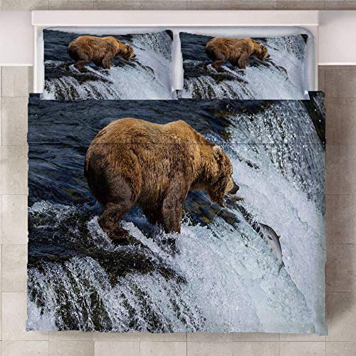 WPHRL Ropa de Cama 3D Imprimiendo Funda nórdica Animal Oso Pardo en el Agua Conjunto de 3 Piezas Niño niña Ligero Poliéster Suave Transpirable Viernes Negro de Navidad 140x200cm