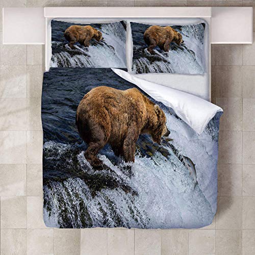 WPHRL Ropa de Cama 3D Imprimiendo Funda nórdica Animal Oso Pardo en el Agua Conjunto de 3 Piezas Niño niña Ligero Poliéster Suave Transpirable Viernes Negro de Navidad 140x200cm