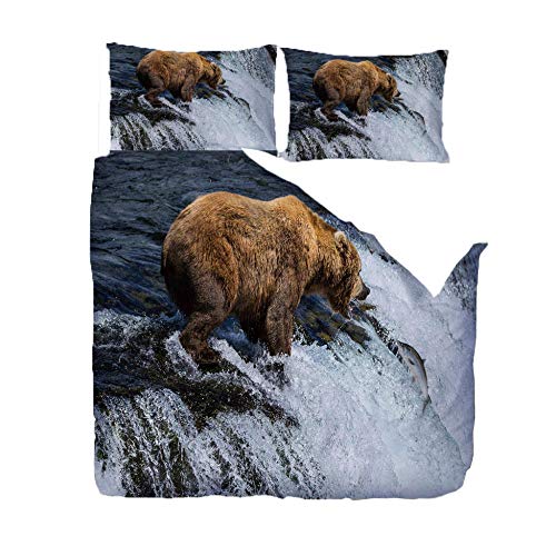 WPHRL Ropa de Cama 3D Imprimiendo Funda nórdica Animal Oso Pardo en el Agua Conjunto de 3 Piezas Niño niña Ligero Poliéster Suave Transpirable Viernes Negro de Navidad 140x200cm