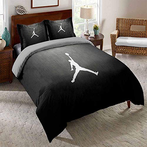 WPHRL Silueta de fanático del Baloncesto Blanco y Negro Juego de Ropa de Cama de 3D Funda nórdica de Microfibra Ligera con Cierre de Cremallera Doble 200x200cm(1 Funda nórdica + 2 Fundas de Almohada)