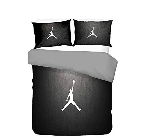 WPHRL Silueta de fanático del Baloncesto Blanco y Negro Juego de Ropa de Cama de 3D Funda nórdica de Microfibra Ligera con Cierre de Cremallera Doble 200x200cm(1 Funda nórdica + 2 Fundas de Almohada)