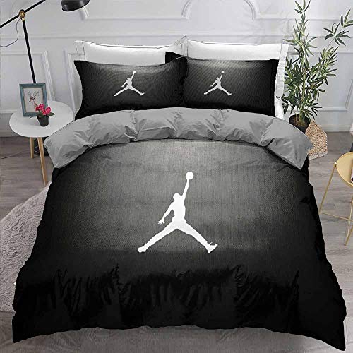 WPHRL Silueta de fanático del Baloncesto Blanco y Negro Juego de Ropa de Cama de 3D Funda nórdica de Microfibra Ligera con Cierre de Cremallera Doble 200x200cm(1 Funda nórdica + 2 Fundas de Almohada)