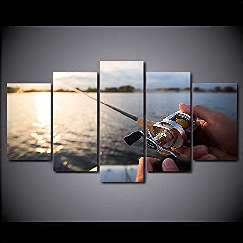 WRZWRM Pintura de la lona Sala de estar Cartel de la pared River s In Modular Impreso 5 Panel Pesca Cuadros Decoración Imágenes Habitación para niños-16x24 / 32/40 pulgadas, Sin marco