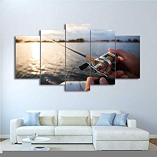 WRZWRM Pintura de la lona Sala de estar Cartel de la pared River s In Modular Impreso 5 Panel Pesca Cuadros Decoración Imágenes Habitación para niños-16x24 / 32/40 pulgadas, Sin marco