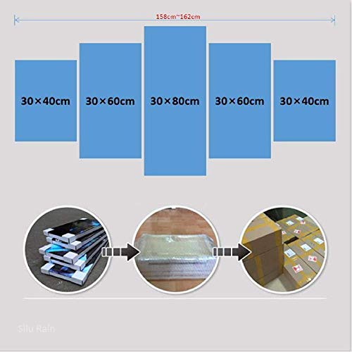 WRZWRM Poster Hd Printing Painting Art 5 Piezas Mountain River And Beautiful Meteor Night View Canvas Modular Wall Decor