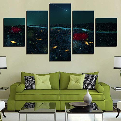 WRZWRM Poster Hd Printing Painting Art 5 Piezas Mountain River And Beautiful Meteor Night View Canvas Modular Wall Decor