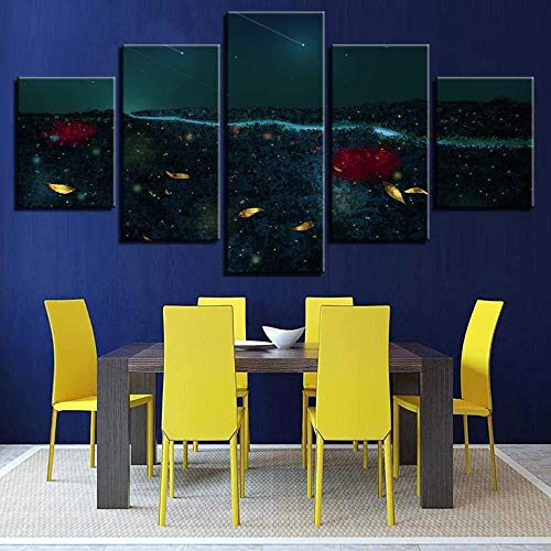 WRZWRM Poster Hd Printing Painting Art 5 Piezas Mountain River And Beautiful Meteor Night View Canvas Modular Wall Decor