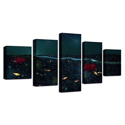 WRZWRM Poster Hd Printing Painting Art 5 Piezas Mountain River And Beautiful Meteor Night View Canvas Modular Wall Decor